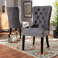 Baxton Studio WS-F458-Grey Velvet/Espresso-DC Remy Modern Transitional Grey Velvet Fabric Upholstered Espresso Finished 2-Piece Wood Dining Chair Set Set